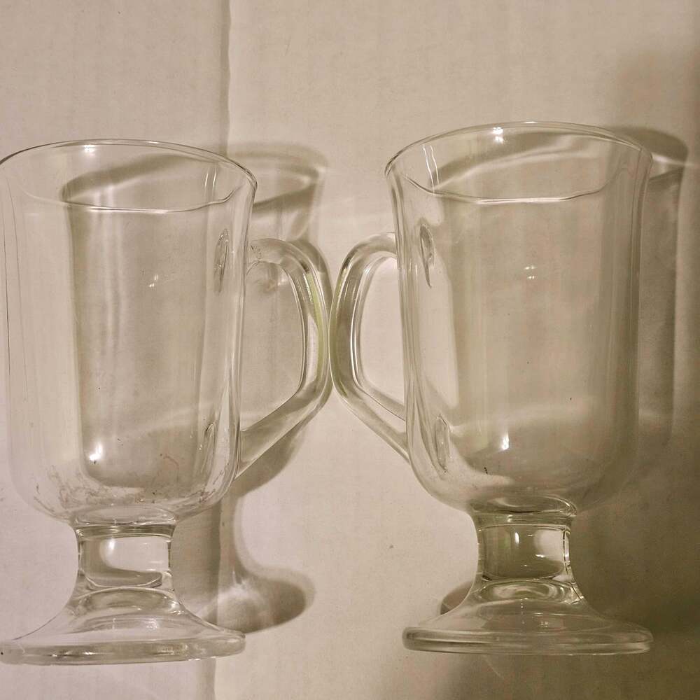 Vintage French Glass Irish Coffee Mugs, Set of 2
